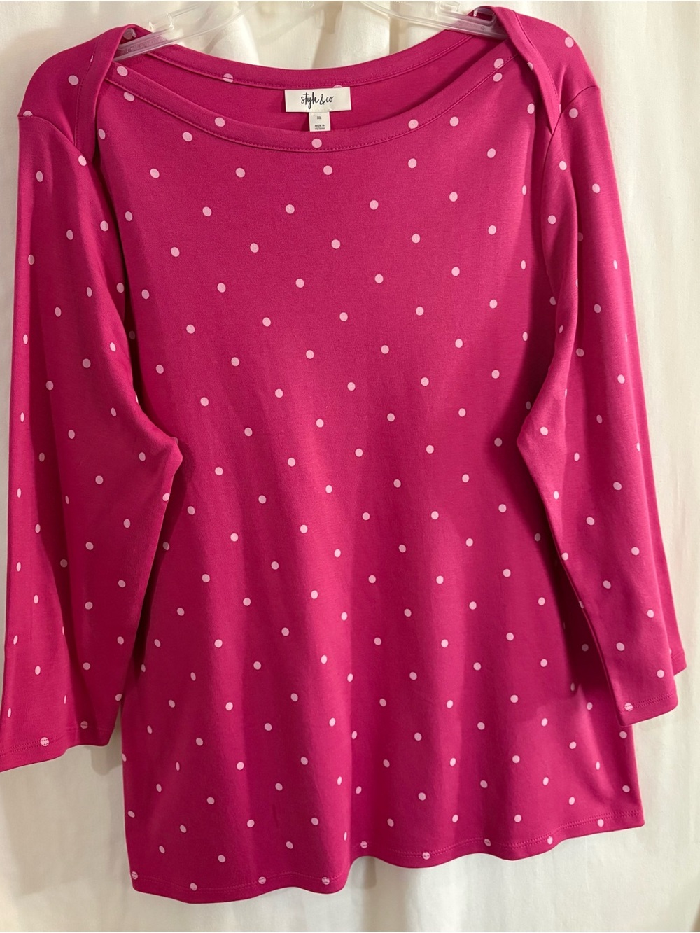 Style & Co. Hot Pink Polka Dot Long-Sleeve Tee